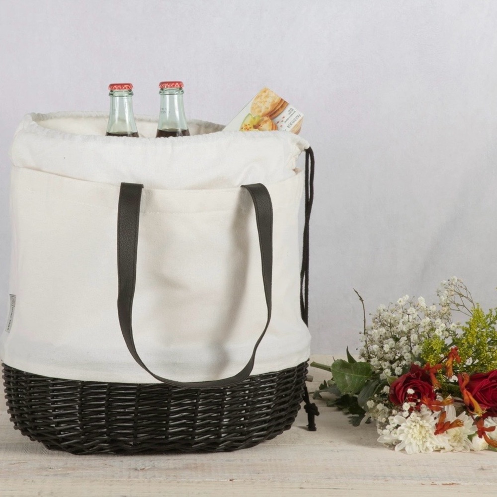 NWT Picnic Time willow basket Coronado White and Black Woven Tote Bag - Picture 4 of 4
